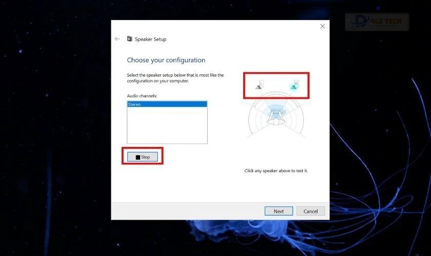 Nghe giai điệu thử nghiệm phát lần lượt qua tất cả các loa trong cấu hình laptop