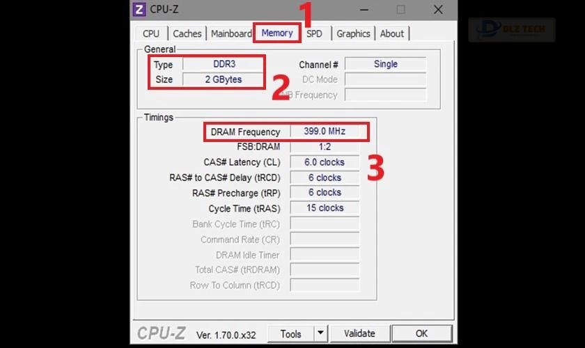Khởi động CPU-Z và chọn mục Memory
