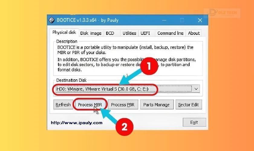 Chọn ổ cứng mà bạn muốn thực hiện nạp MBR
