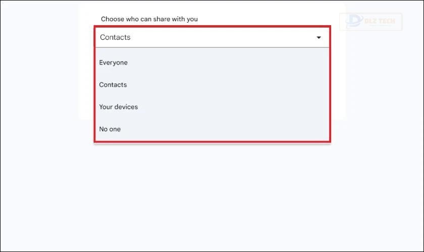 Chọn chế độ trên Nearby Share Windows 11