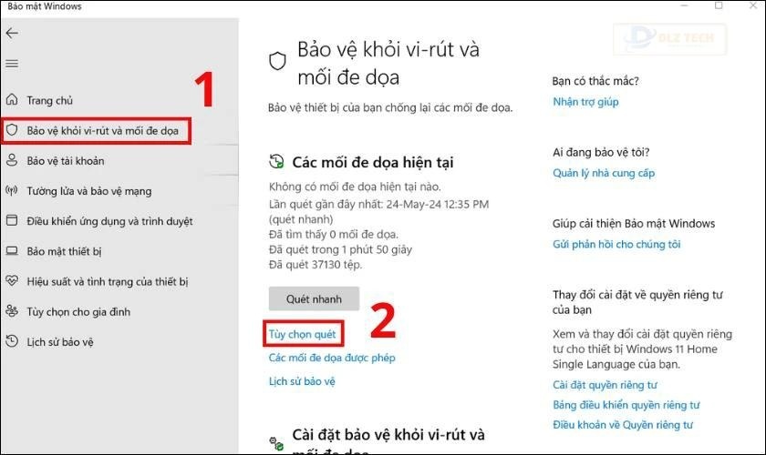 Sau đó nhấn vào Tùy chọn quét