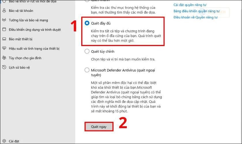Chọn mục Quét đầy đủ và nhấn Quét ngay để sửa lỗi không format được ổ cứng