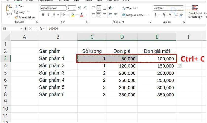 Lưu nội dung cần sao chép bằng tổ hợp phím tắt