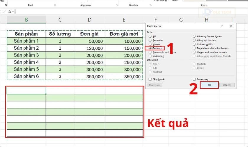 Chọn Formats và nhấn OK để áp dụng