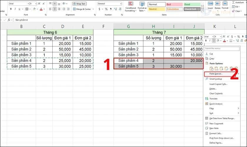 Nhấn chuột phải chọn Paster trong Excel
