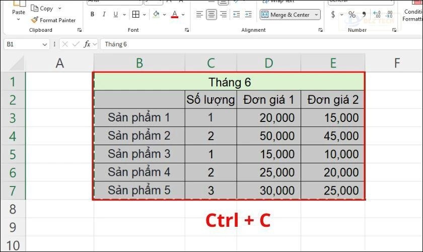 Chọn ô có chứa quy tắc Data Validation mà bạn muốn sao chép