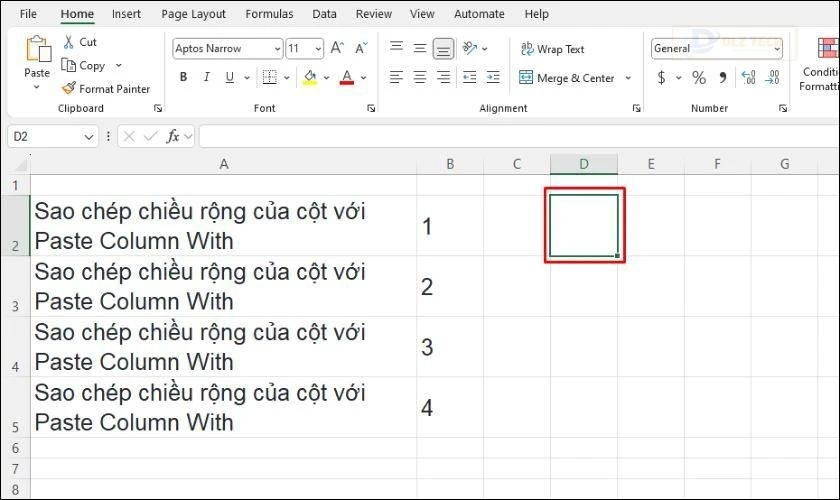 Chọn vào ô nơi bạn muốn dán dữ liệu