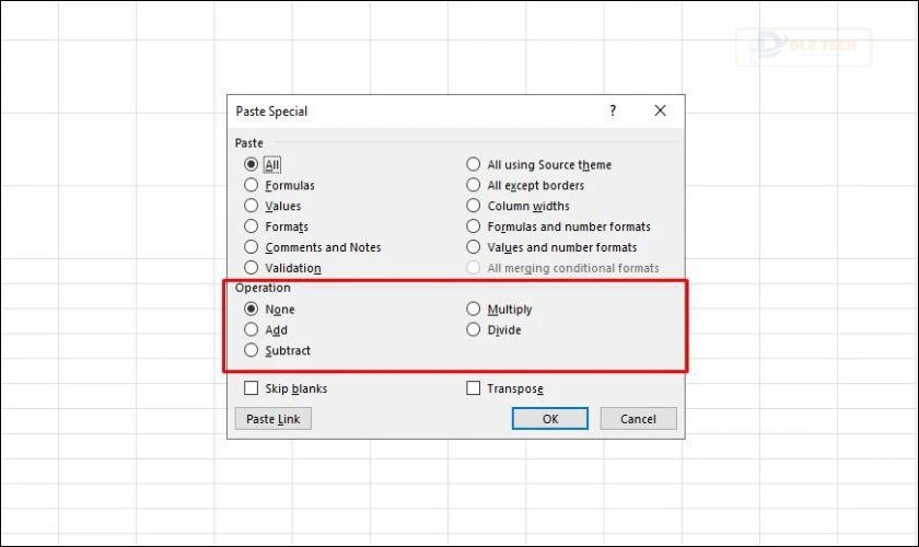 Thực hiện phép tính nhanh thông qua Paste Special trong Excel