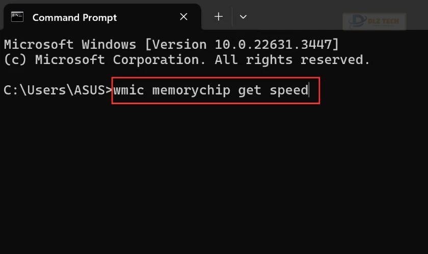 Nhập lệnh wmic memorychip get speed và Enter