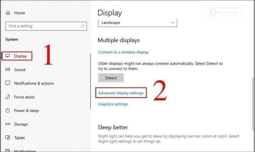 Nhấp vào Display để vào Advanced display settings