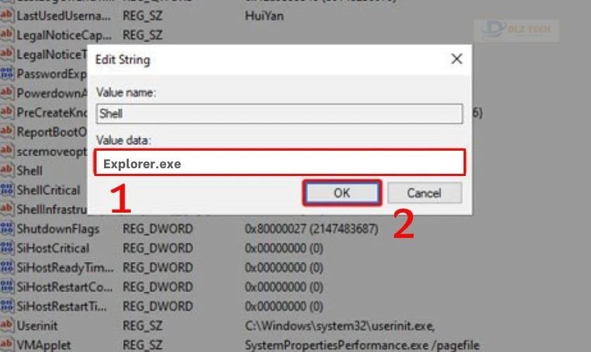 Nhập giá trị thành Explorer.exe và chọn OK