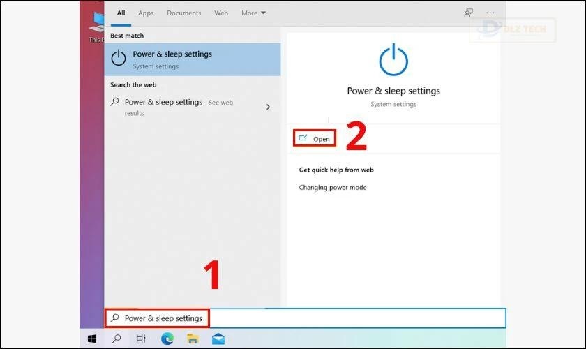 Nhập Power & sleep settings, nhấn vào Open