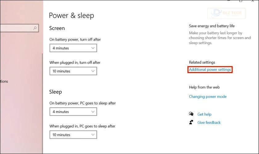 Chọn tiếp vào Additional power settings