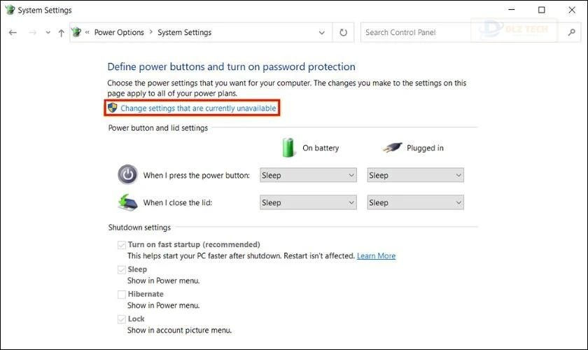 Chọn Change settings that are currently unavailable