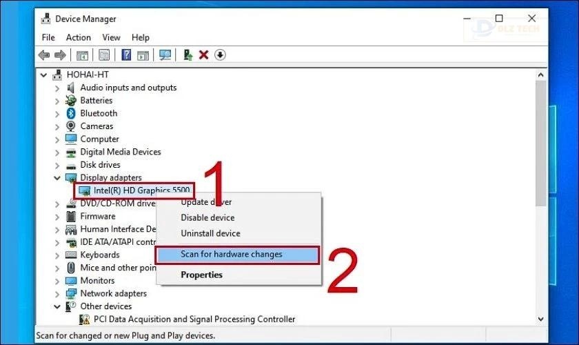 Bạn chọn vào mục Scan for hardware changes