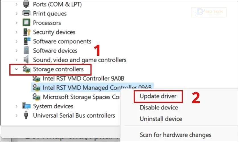 Nhấn chuột phải vào driver ổ cứng hiện có và chọn Update driver
