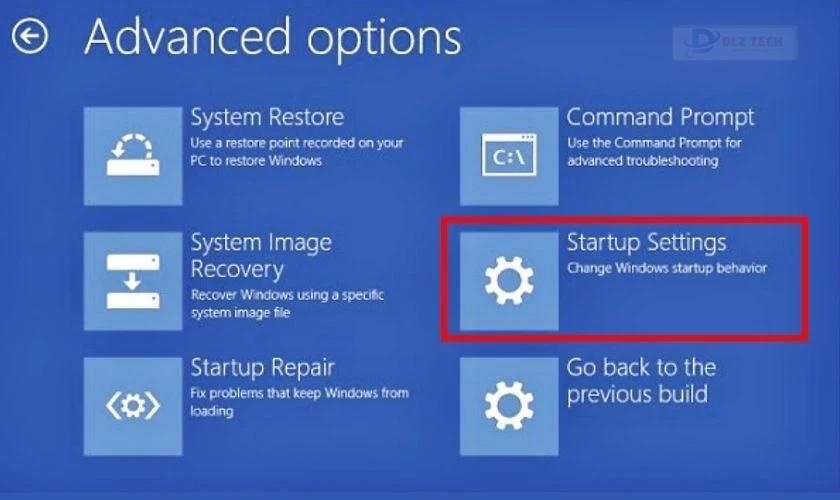 Nhấp vào Startup settings