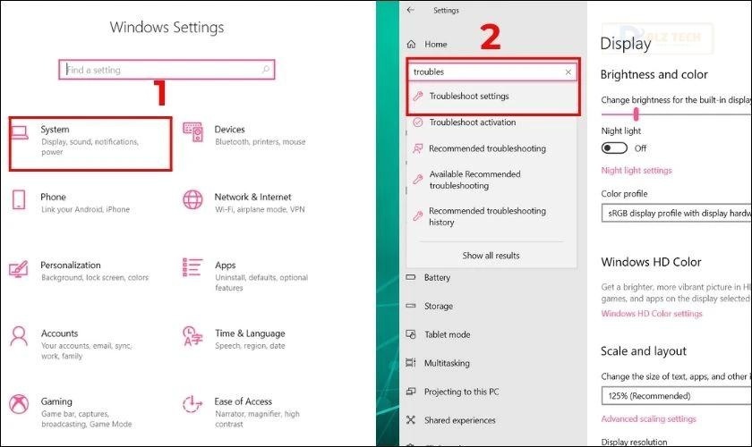 Tìm Troubleshoot setting để vào cửa sổ Troubleshoot