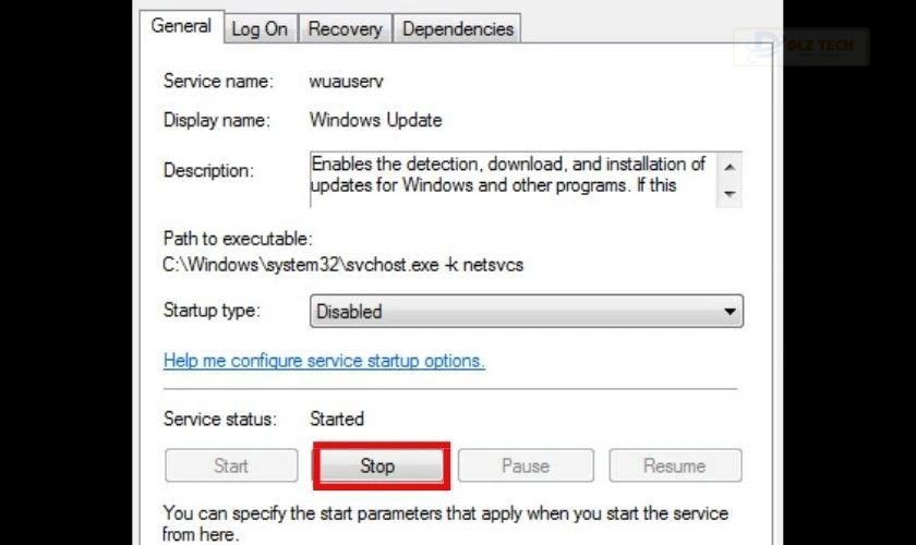 Khi đó một hộp thoại khác sẽ mở ra, bạn nhấp chọn Stop