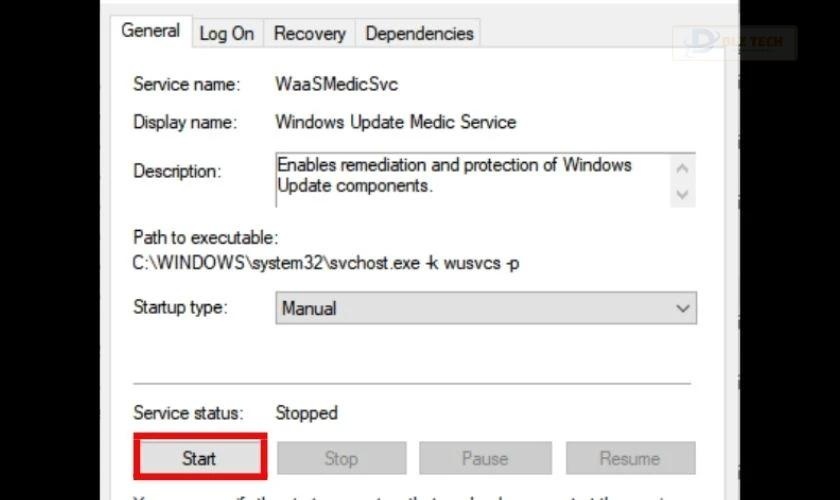 Đợi vài giây rồi tiếp tục chọn Start