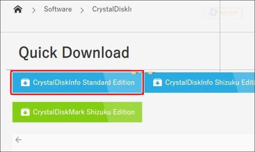 Nhấn vào CrystalDiskInfo Standard Edition để tải phần mềm