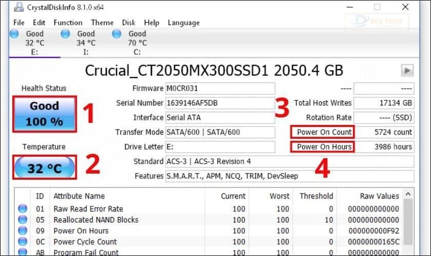 Dùng phần mềm CrystalDiskInfo để kiểm tra ổ cứng laptop mới hay cũ
