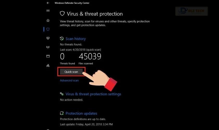 Chọn Quick scan để tiến hành quét virus nhanh