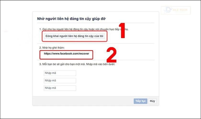Sử dụng liên hệ tin cậy lấy lại mật khẩu Facebook khi mất số điện thoại và email bước 4