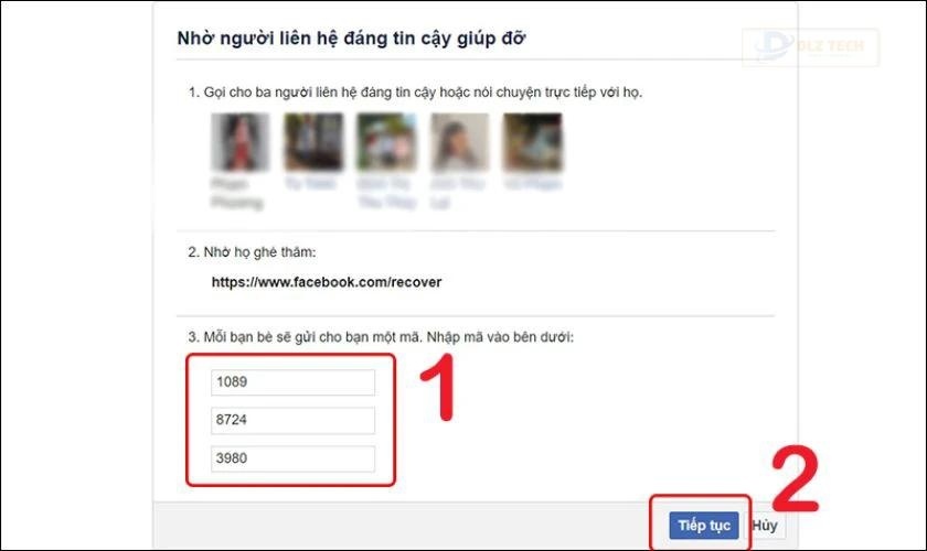 Sử dụng liên hệ tin cậy lấy lại mật khẩu Facebook khi mất số điện thoại và email bước 5