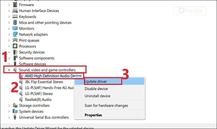 Nhấp chuột phải vào Audio Device rồi chọn Update Driver