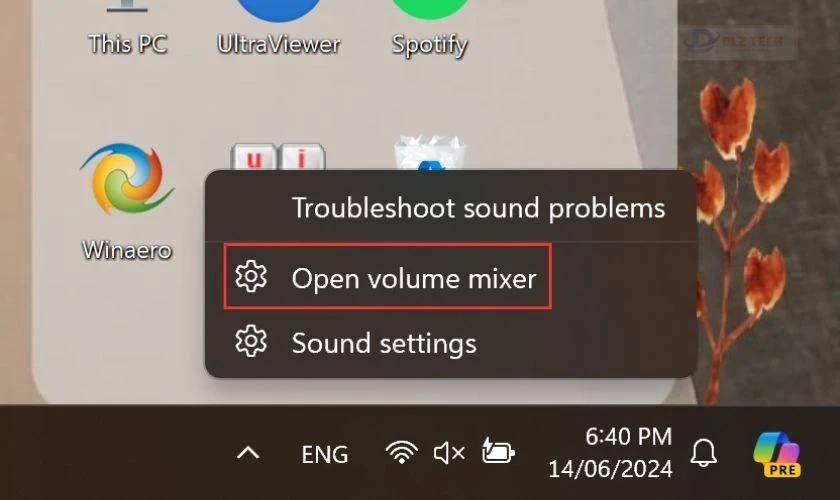 Chọn vào Open Volume mixer để khắc phục loa laptop lúc nghe lúc không