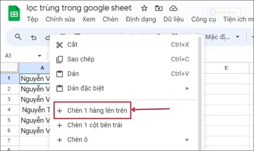 Chèn hàng trống trong bảng dữ liệu