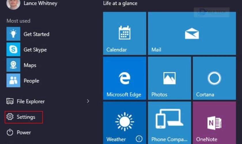 Truy cập vào Start Menu, chọn Setting