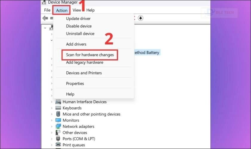 Nhấn Action và chọn Scan for hardware changes
