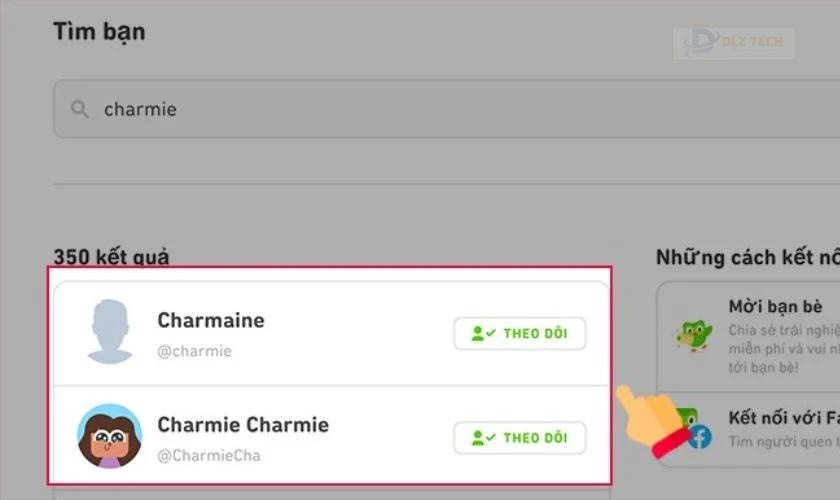 Sau khi chọn theo dõi, Duolingo sẽ hiển thị nút theo dõi sang màu xanh lá là thành công