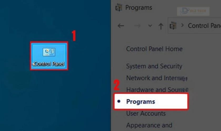 Mở ứng dụng Control Panel, sau đó bạn hãy nhấn chọn Programs