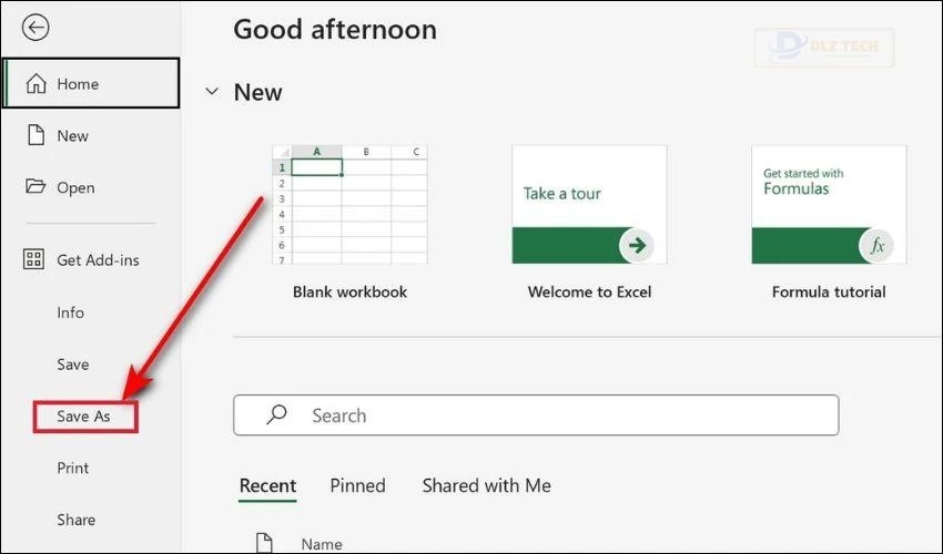 Nhấn chọn Save As để tìm định dạng lưu file Excel phù hợp