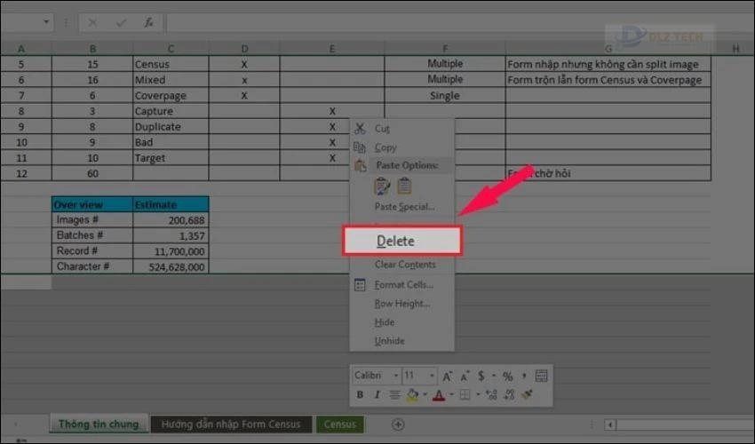 Xóa bớt dữ liệu thừa, công thức phức tạp để tránh nặng file