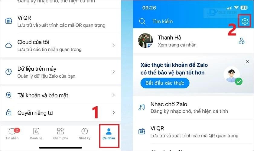 Nhấn vào biểu tượng Cá nhân ở góc phải màn hình và chọn icon Cài đặ