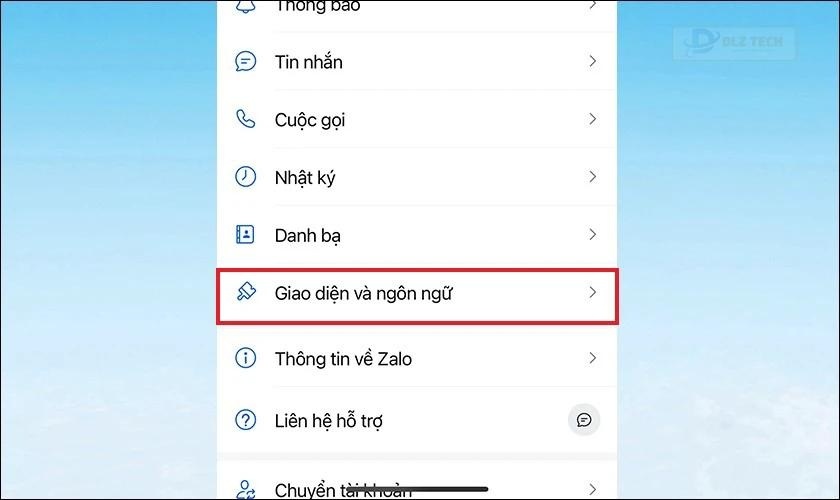 Chọn tiếp vào mục Giao diện và ngôn ngữ
