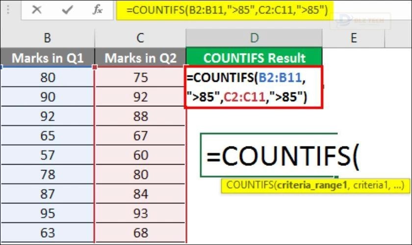 Công thức hàm COUNTIFS