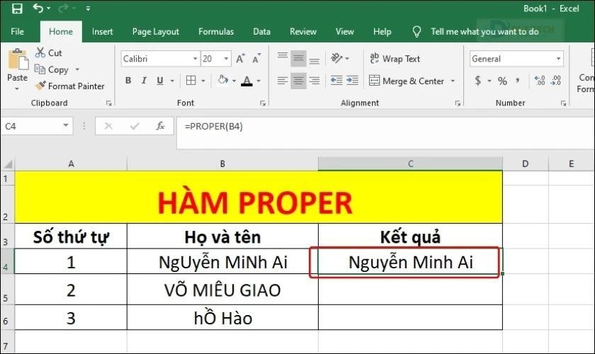 Kết quả của hàm PROPER
