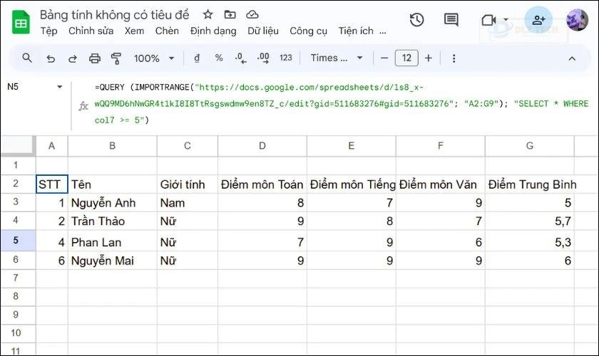 Sử dụng hàm Importrange với hàm Query