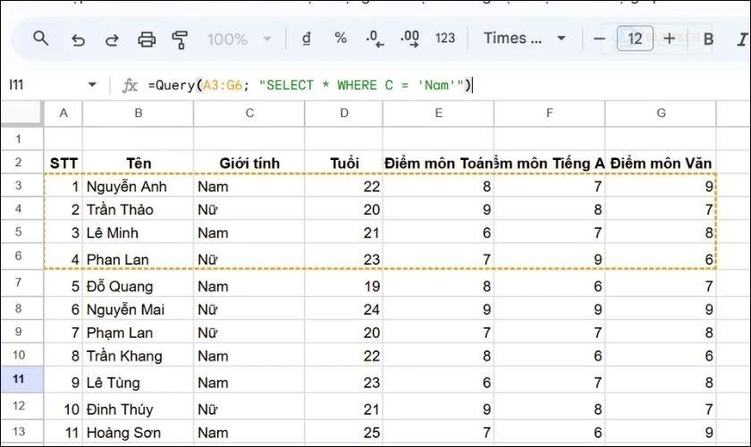 Sử dụng điều kiện Where trong Hàm Query
