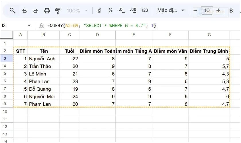 Kết hợp với các toán tử so sánh