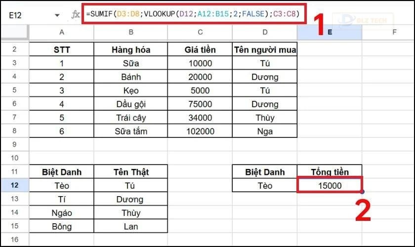 Kết hợp hàm SUMIF với hàm VLOOKUP