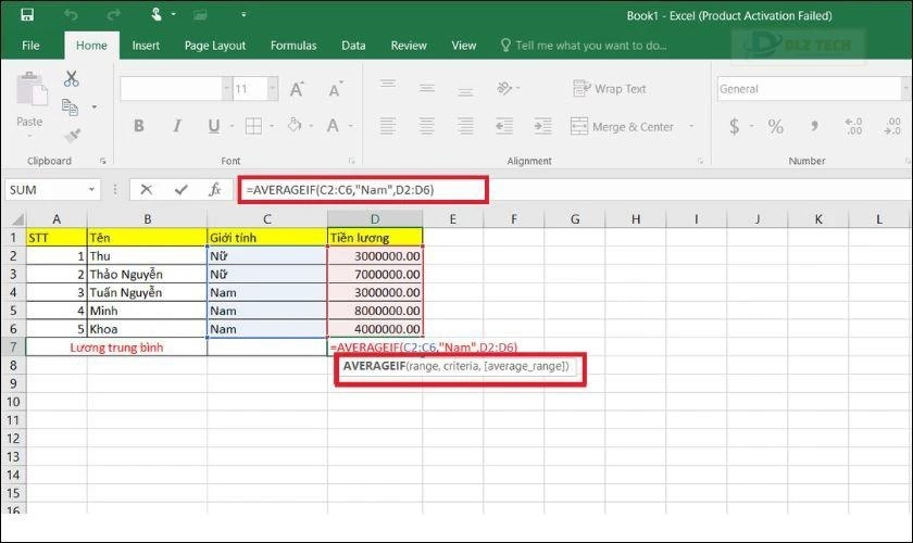 Tính trung bình theo điều kiện dùng hàm AVERAGEIF