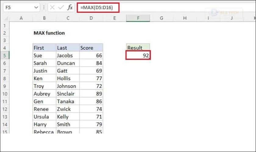 Tìm và trả về kết quả lớn nhất với hàm Max