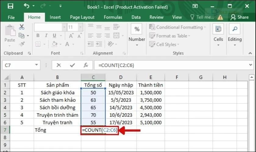 Hàm COUNT được dùng để đếm số lượng trong file Excel