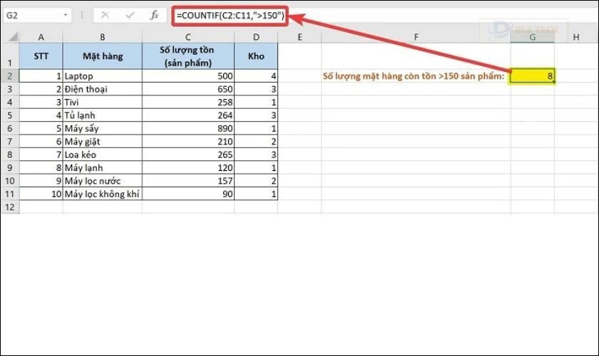 Hàm COUNTIF đếm ô thỏa mãn điều kiện từ người dùng